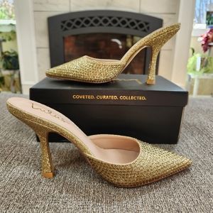 Lulus Kistler Gold Rhinestone Slide Mule Pumps
